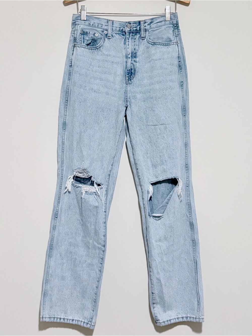 Pistola Cassie Super High Rise Light Blue Distressed Straight Leg Jeans